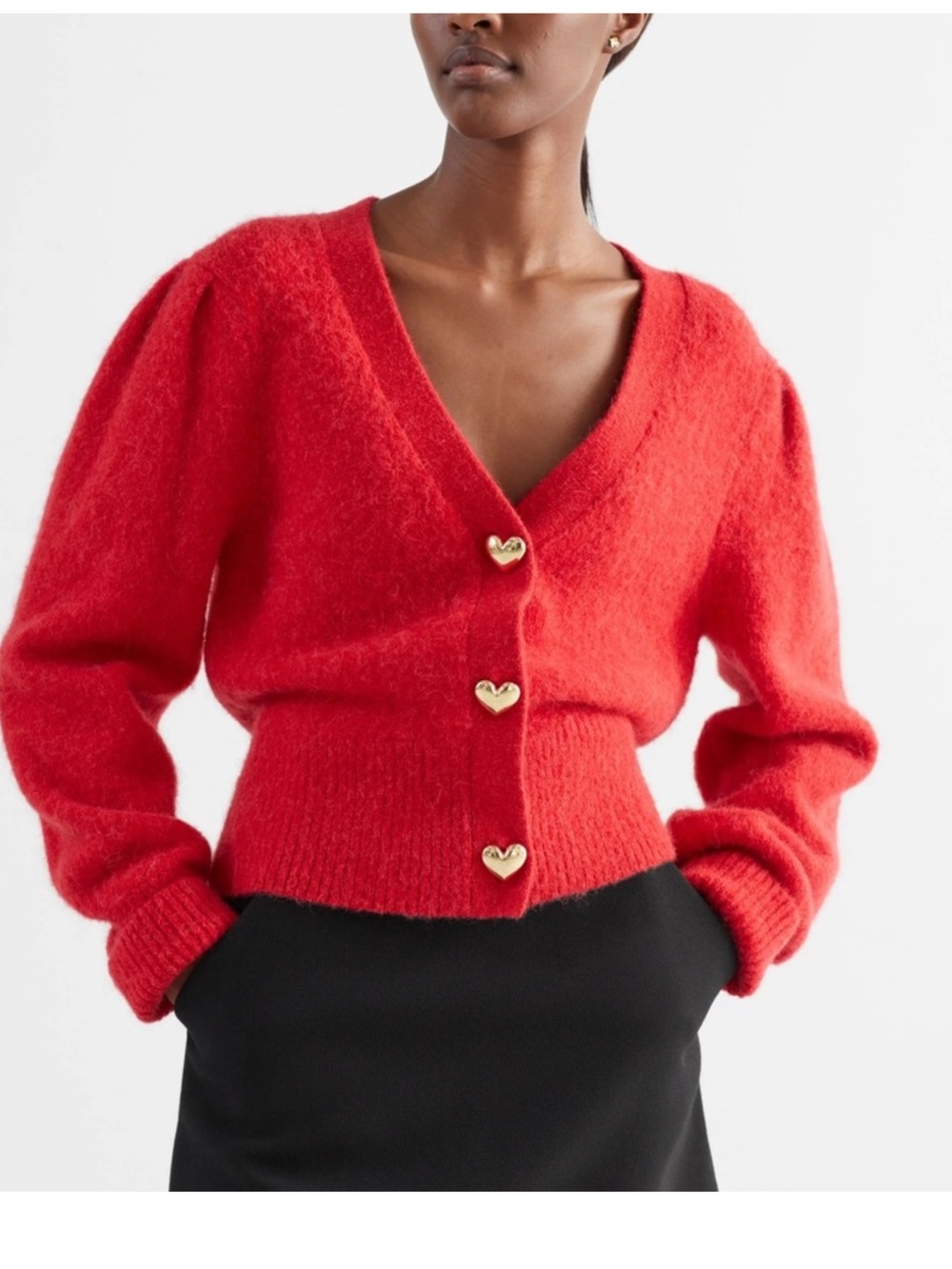 & Other Stories Red Heart Button Cardigan Small